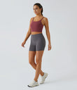 Basic Padded Workout Cropped Low Support Tank Top A-D Cups - Cordovan