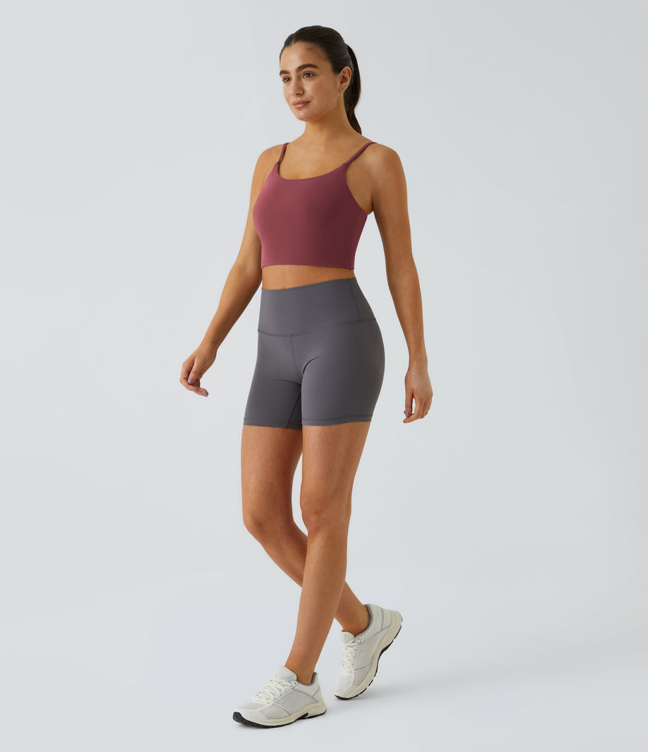 Basic Padded Workout Cropped Low Support Tank Top A-D Cups - Cordovan