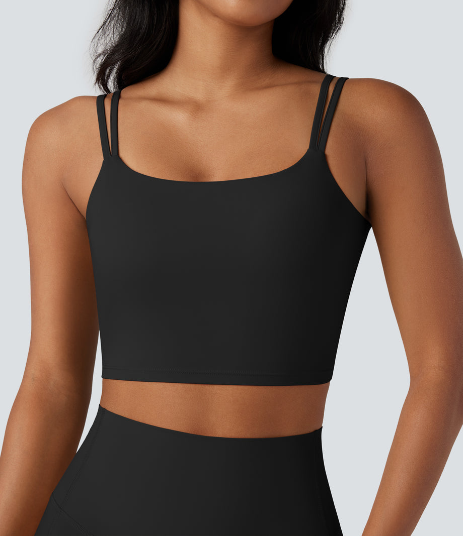 Halara UltraSculpt™ Double Straps Twisted Backless Cropped Yoga Tank Top - Black