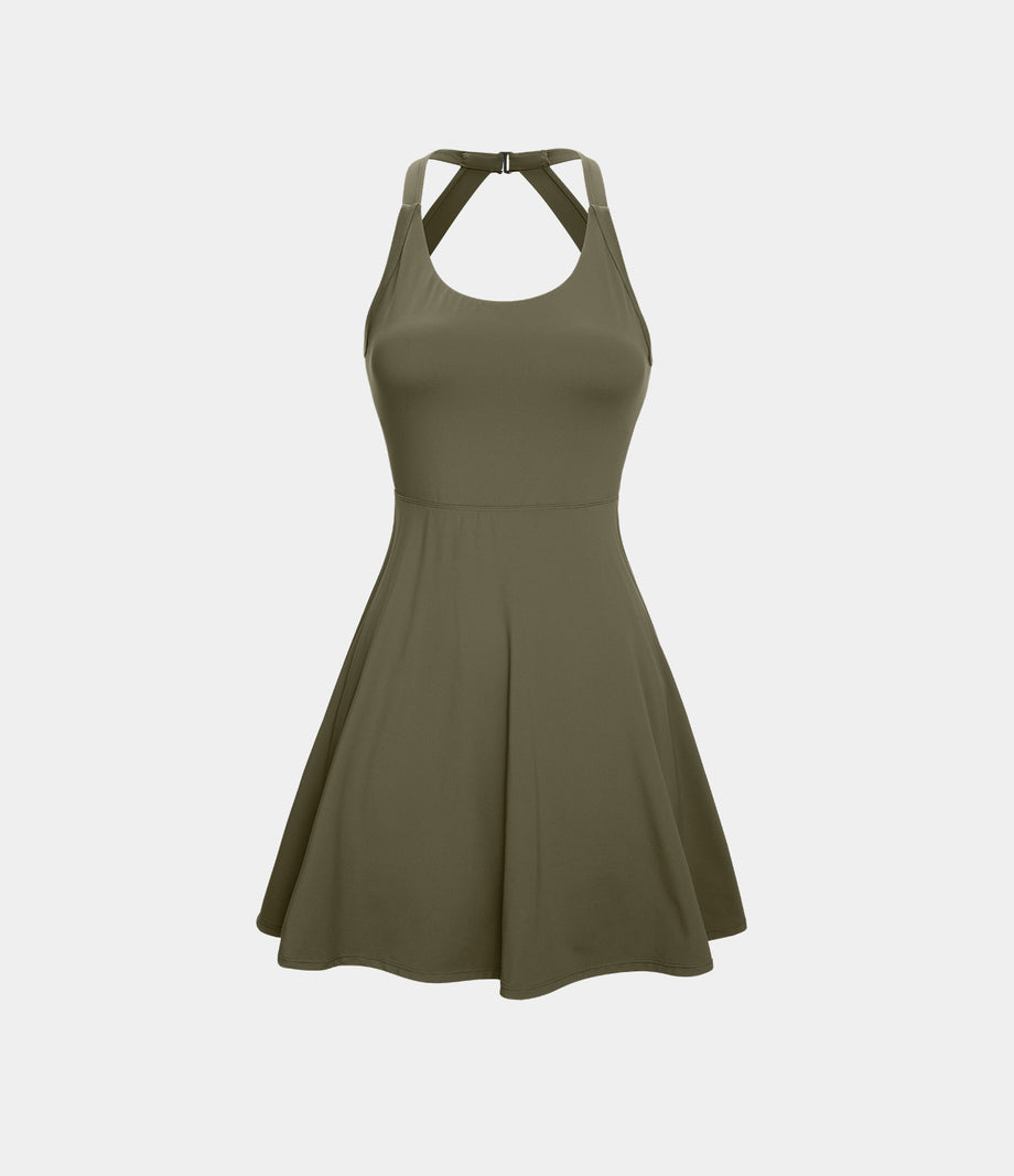 Flare Mini Dance Active Dress-Longer Length - Withered Green