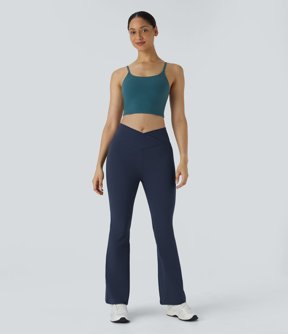 DayStretch High Waisted Crossover Flare Yoga Leggings - Midnight Blue