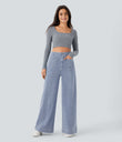 Halara Flex™ High Waisted Pockets Washed Casual Wide Leg Jeans - Blue Ice Denim