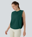 Round Neck Ruched Cool Touch Yoga Tank Top-UPF50+ - Rain Forest
