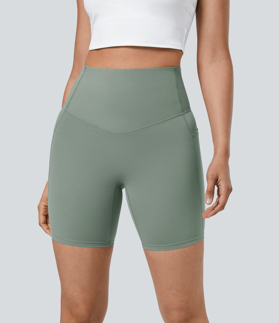 Halara UltraSculpt™ High Waisted Tummy Control Pocket Shaping Training Biker Shorts 7'' - Iceberg Green