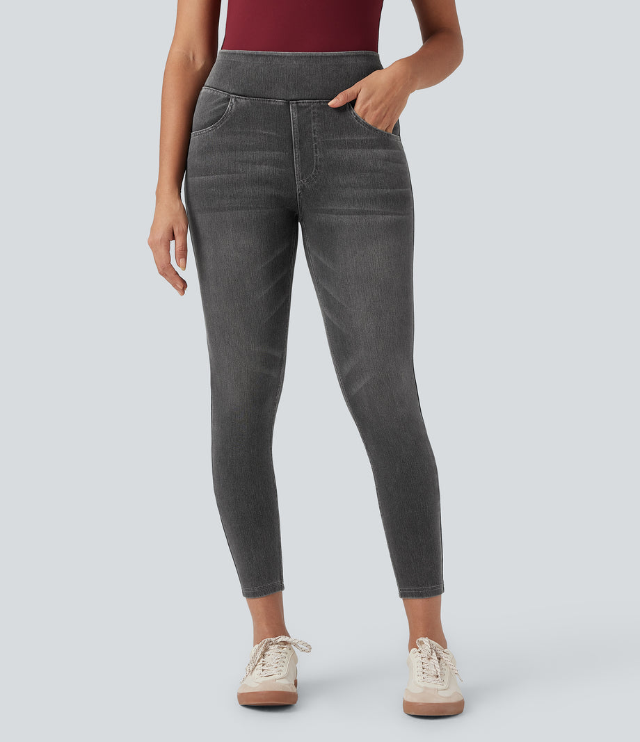Halara Flex™ High Waisted Pockets Denim Casual Leggings - Charcoal Black Denim