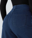 Halara Flex™ High Waisted Pockets Wide Leg Loose Work Jeans - Midnight Blue Denim