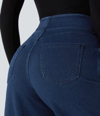 Halara Flex™ High Waisted Pockets Wide Leg Loose Work Jeans - Midnight Blue Denim