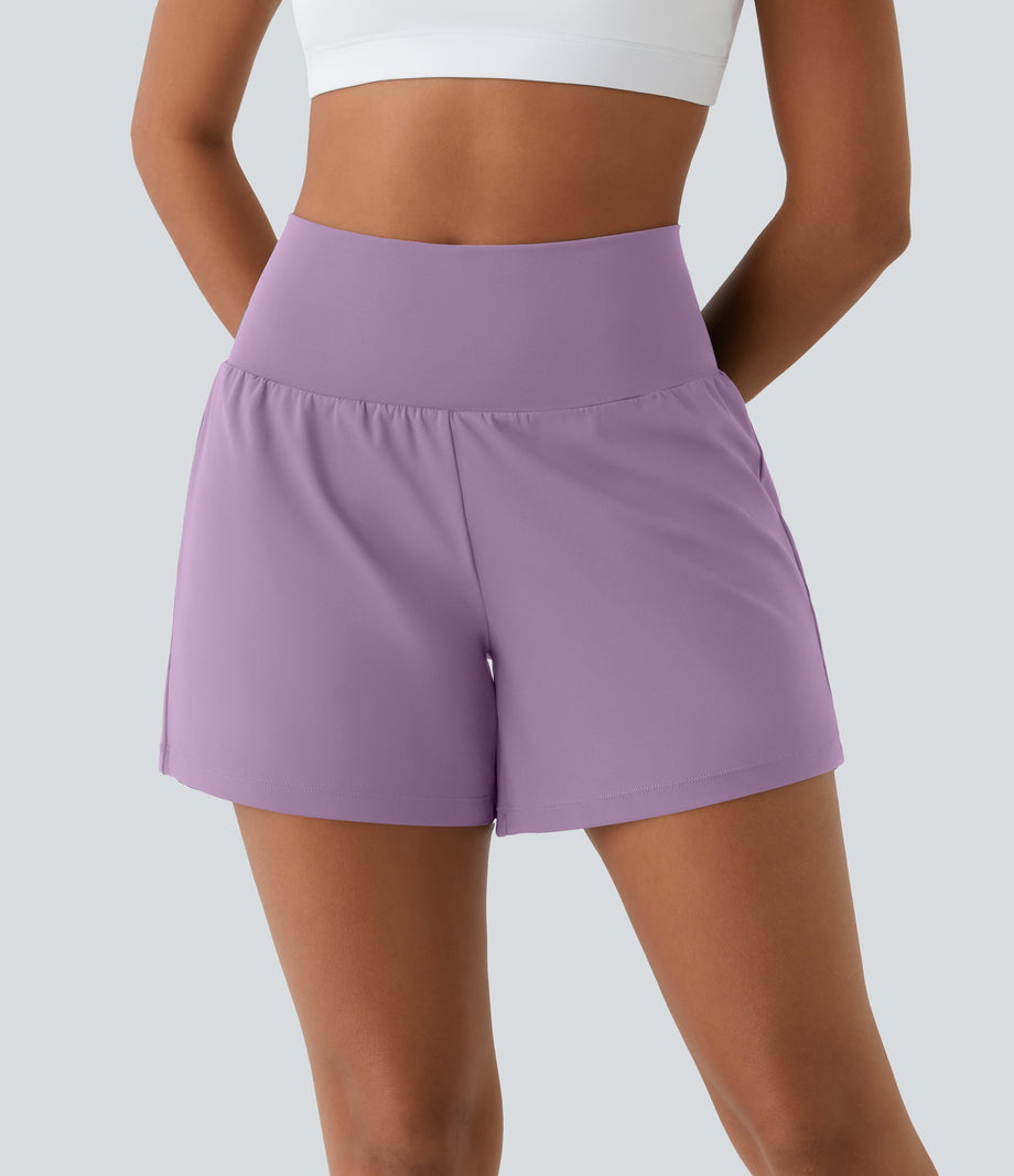 SoftlyZero™ Airy Super High Waisted 2-in-1  Cool Touch Yoga Shorts 5'' with Pockets-Longer Length - Orchid Bouquet