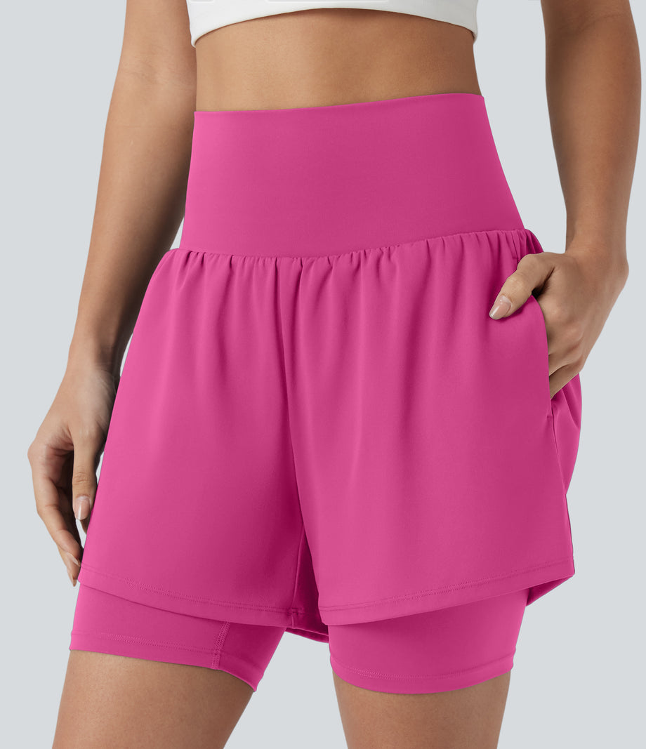 SoftlyZero™ Airy Super High Waisted 2-in-1 Cool Touch Yoga Shorts 7'' with Pockets - Fuchsia Fedora