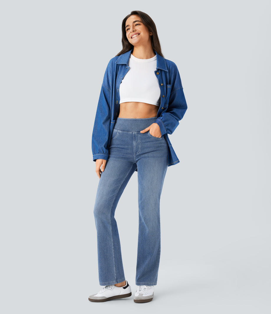 Halara Flex™ High Waisted Pockets Washed Casual Bootcut Jeans - Blue Gray Denim