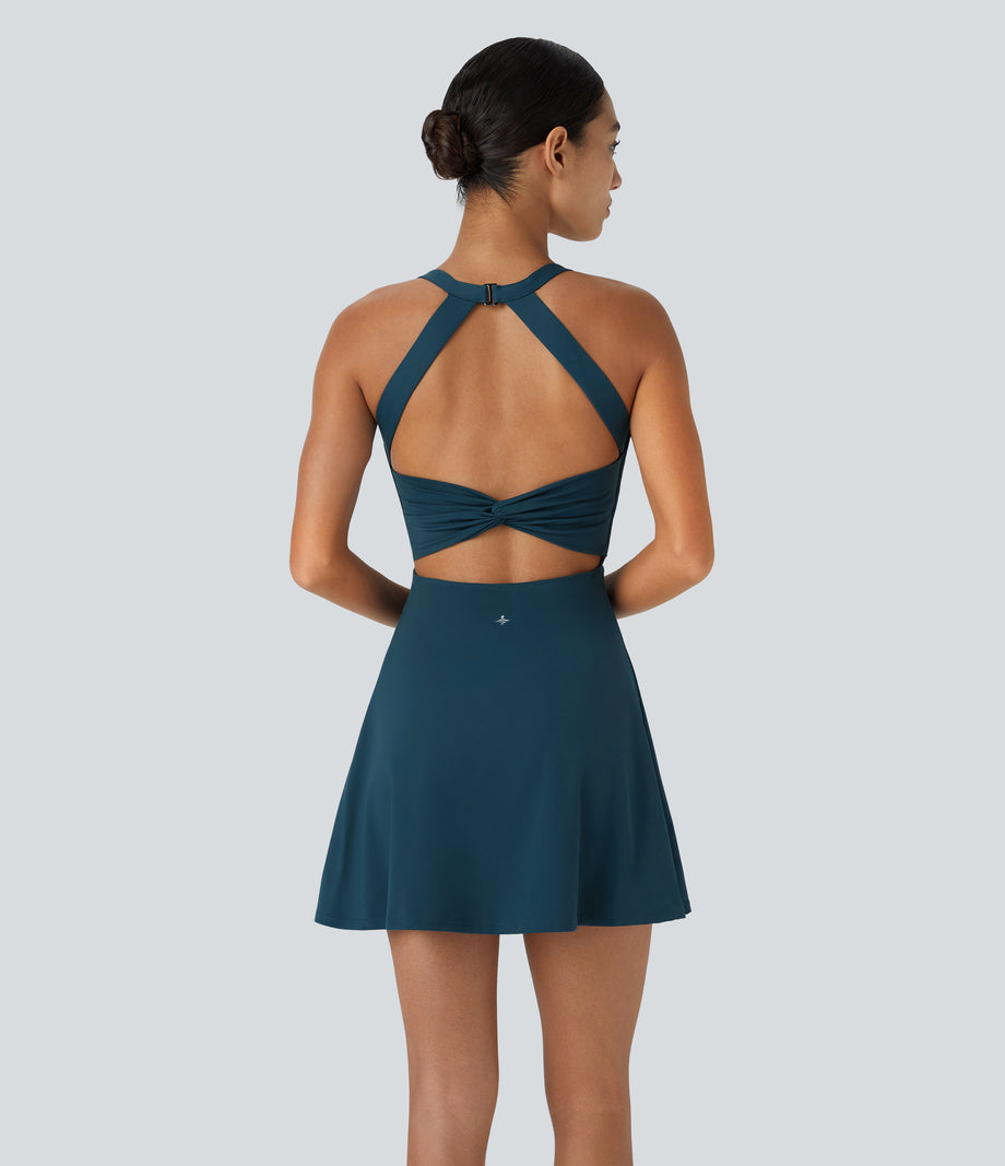 Backless Twisted Active Dress - Majolica Blue