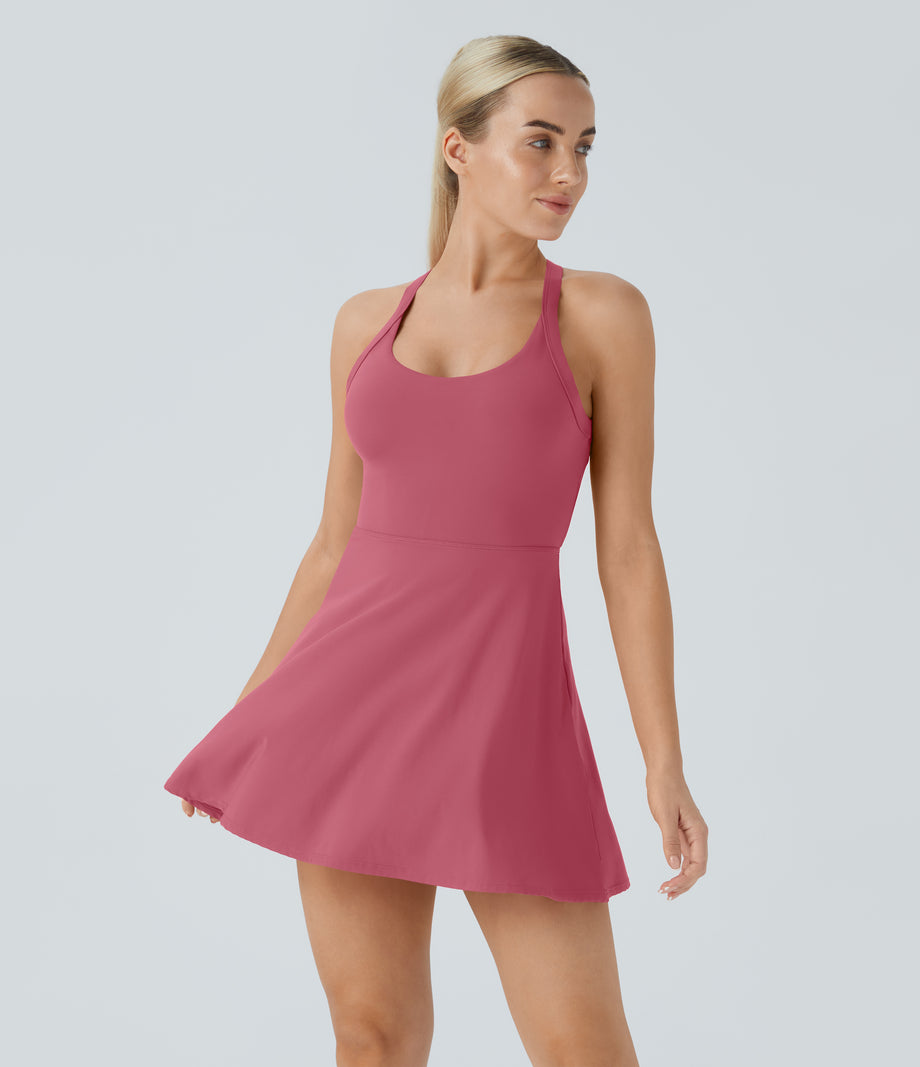 Backless Twisted Active Dress - Begonia Rouge