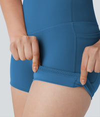 Halara UltraSculpt™ High Waisted Tummy Control Pocket Shaping Training Biker Shorts 3'' - Vallarta Blue