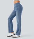 Halara Flex™ High Waisted Pockets Washed Casual Bootcut Jeans - Blue Gray Denim