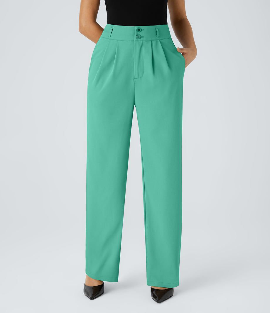 Halara Flex™ High Waisted Zipper Pocket Shirred Straight Leg Work Pants - Spearmint