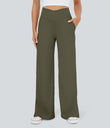DayStretch Crossover Pocket Hem Wide Leg Yoga Pants-Smile - Forest Night