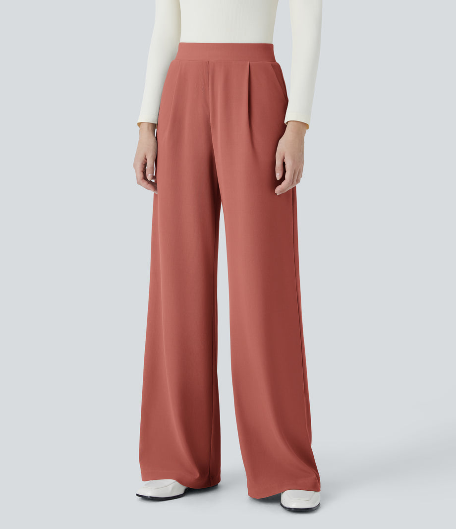 Halara Flex™ High Waisted Body Sculpt Waist-Slimming Pocket Wide Leg Micro Waffle Work Pants - Etruscan Red