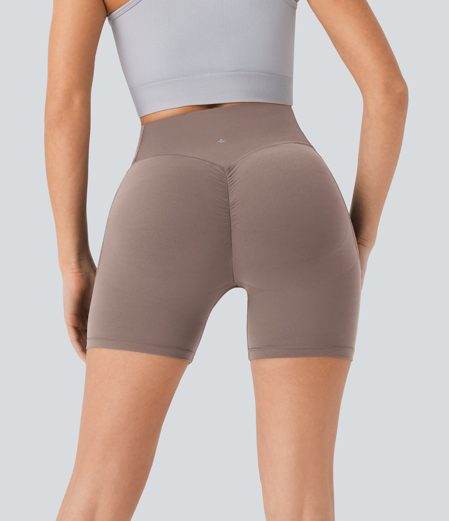 Halara UltraSculpt™ High Waisted Scrunch Butt Lifting Tummy Control Pocket Shaping Workout Biker Shorts 5'' - Dawn Brown