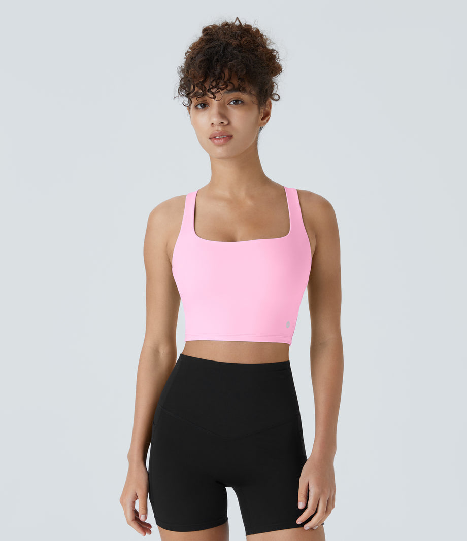 SoftlyZero™ Airy Square Neck Backless Crisscross Cropped Cool Touch Yoga Tank Top-UPF50+ - Nosegay