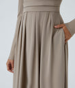 Mock-neck Long Sleeve Pocket Flare Maxi Casual Dress - Weathered Teak