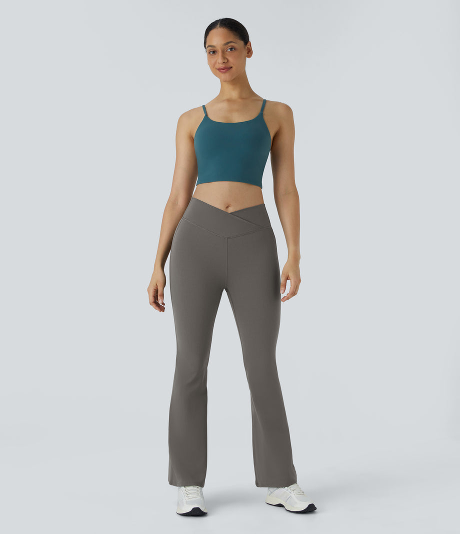 DayStretch High Waisted Crossover Flare Yoga Leggings - Deep Red Grey
