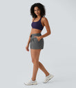 High Waisted Elastic Waistband Drawstring Pleated Yoga Shorts 3" with Pockets - Dark Jade Grey