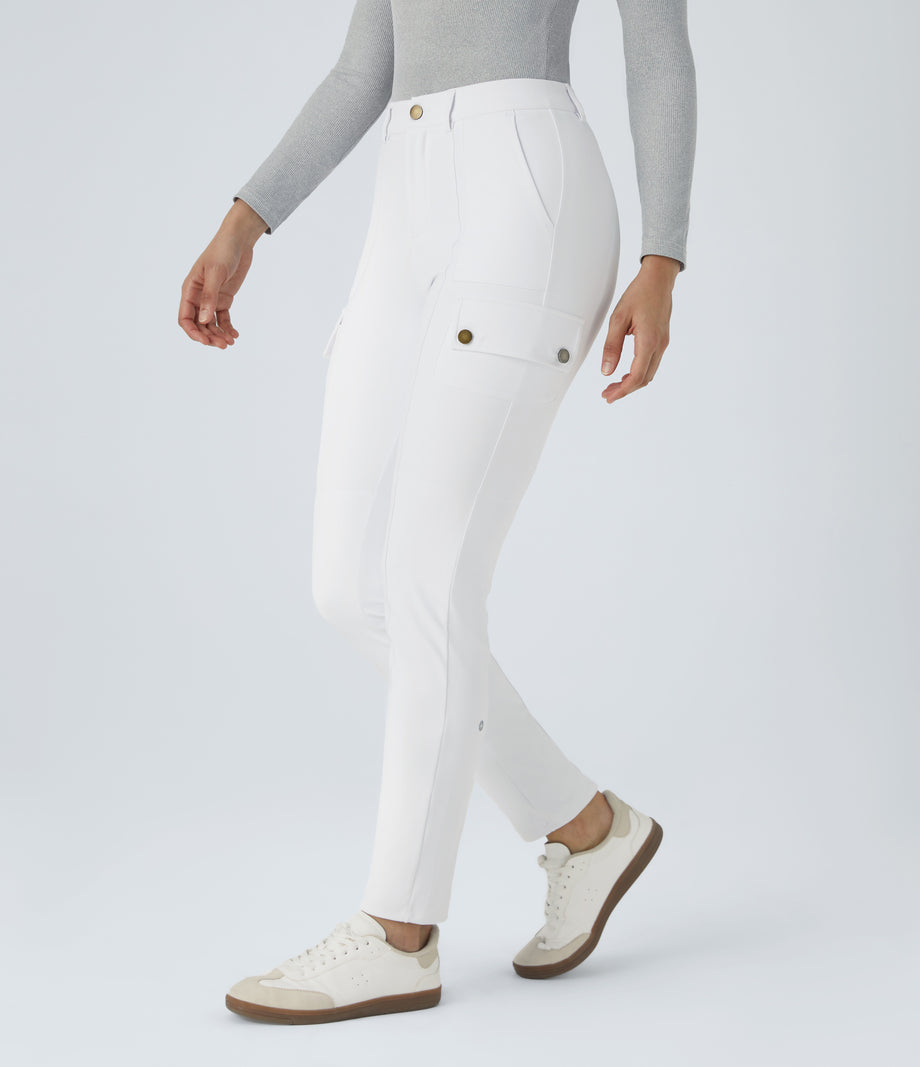 DayStretch High Waisted Zipper Pockets Solid Skinny Cargo Pants - White