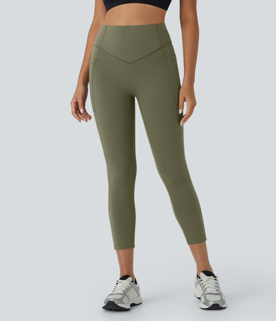 Halara UltraSculpt™ High Waisted Scrunch Butt Lifting Tummy Control Pocket Shaping Capri Training Leggings - Grass Grey Green