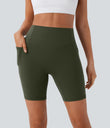Halara UltraSculpt™ High Waisted Scrunch Butt Lifting Tummy Control Side Pocket Shaping Workout Biker Shorts 7'' - Deep Woodland Green