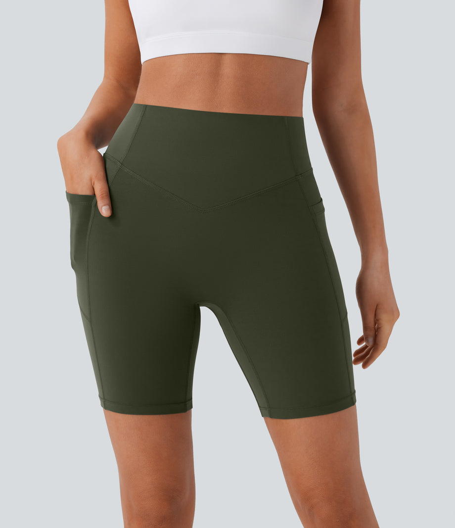 Halara UltraSculpt™ High Waisted Scrunch Butt Lifting Tummy Control Side Pocket Shaping Workout Biker Shorts 7'' - Deep Woodland Green