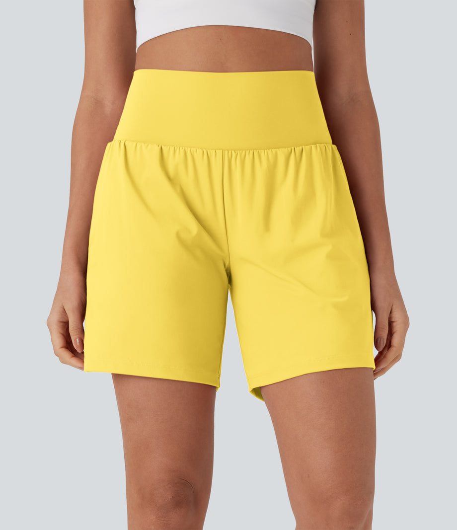 SoftlyZero™ Airy Super High Waisted 2-in-1 Cool Touch Yoga Shorts 7" with Pockets - Goldfinch