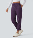 Mid Rise Drawstring Curved Hem Quick Dry Golf Tapered Pants with Pockets-UPF40+ - Blackberry Cordial