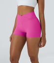 SoftlyZero™ High Waisted Crossover Plain Yoga Biker Shorts 3''-UPF50+ - Fedora Red Purple