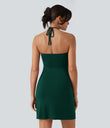 Halter Tie Back Mini Resort Dress with Pockets - Rain Forest