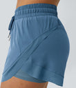Mid Rise Drawstring Contrast Mesh 2-in-1 Flowy Running Shorts 3'' - Blue Heaven