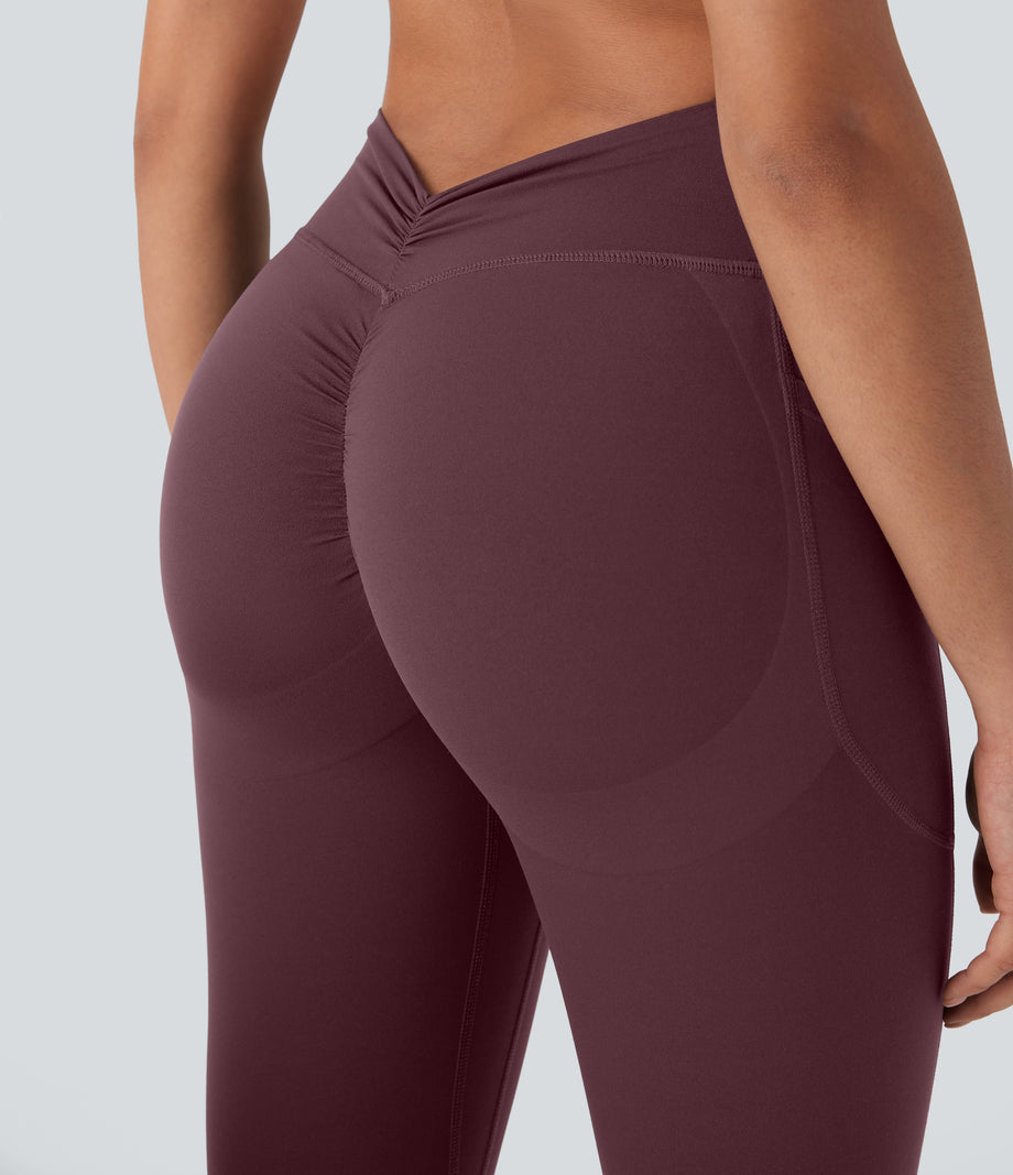 Halara UltraSculpt™ High Waisted Tummy Control Butt Lifting Ruched Pocket Shaping Yoga Leggings - Evening Red