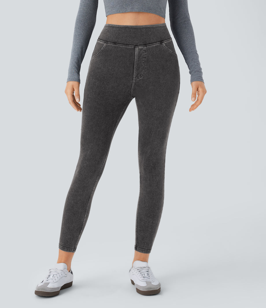 Halara Flex™ High Waisted Pocket Denim Casual Leggings - Hemp Black Denim