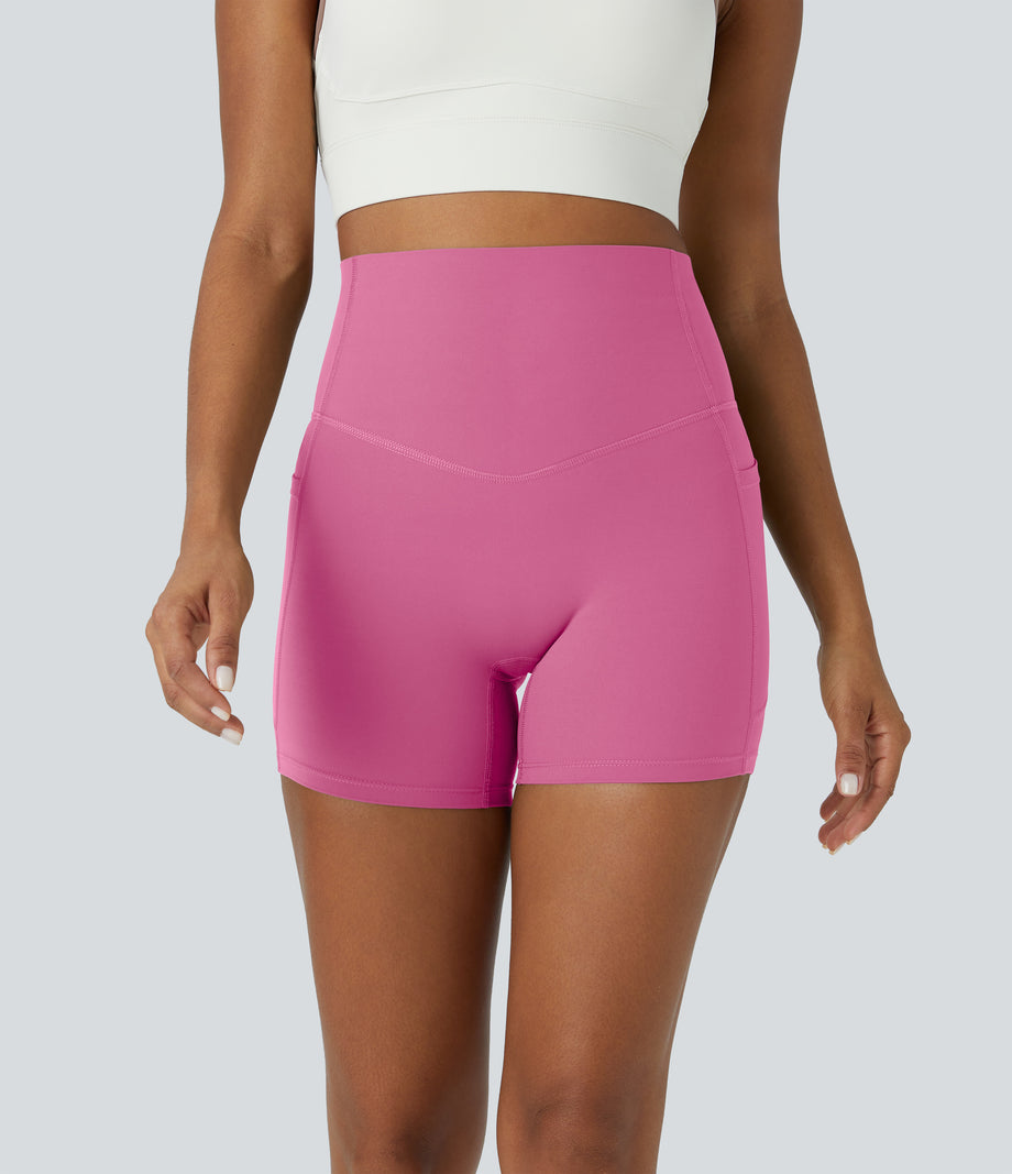 Halara UltraSculpt™ High Waisted Tummy Control Side Pocket Shaping Training Biker Shorts 5'' - Pink Power