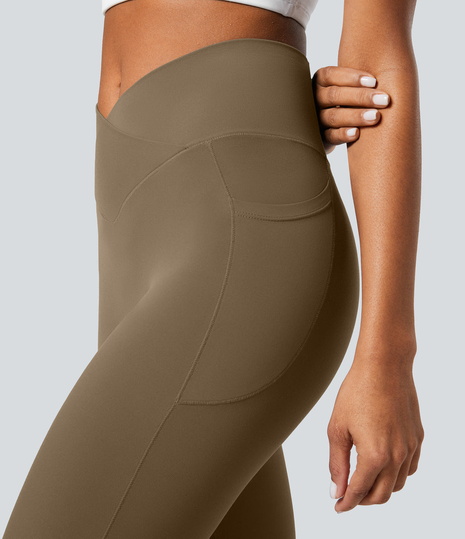 SoftlyZero™ Crossover Pocket Plain Leggings-UPF50+ - Chestnut Brown