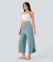 Breezeful™ High Waisted Tummy Control Split Hem Quick Dry Resort Pants with Pockets - Stone Blue