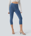 Halara Flex™ High Waisted Pocket Denim Capri Casual Leggings - Denim Dark Blue