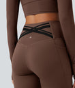 Halara Ultrasculpt™ Heat High Waisted Tummy Control Crossover Back Fleece Running Leggings with Pockets - Pinecone