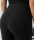 High Waisted Side Flap Pocket Flare Casual Cargo Pants - Black
