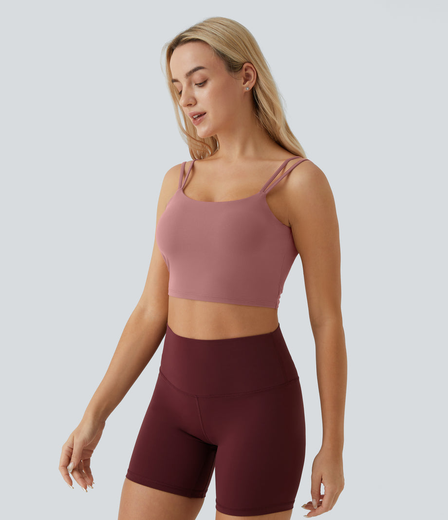 Double Straps Cropped Yoga Tank Top - Nostalgia Rose