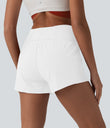 SoftlyZero™ Airy Crossover High Waisted 2-in-1 Cool Touch Yoga Shorts 3'' with Pockets - White