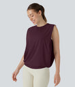 Round Neck Ruched Cool Touch Yoga Tank Top-UPF50+ - Fig