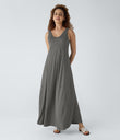 U Neck Flowy Maxi Casual Tank Dress - Darl Gray Floral Yarn