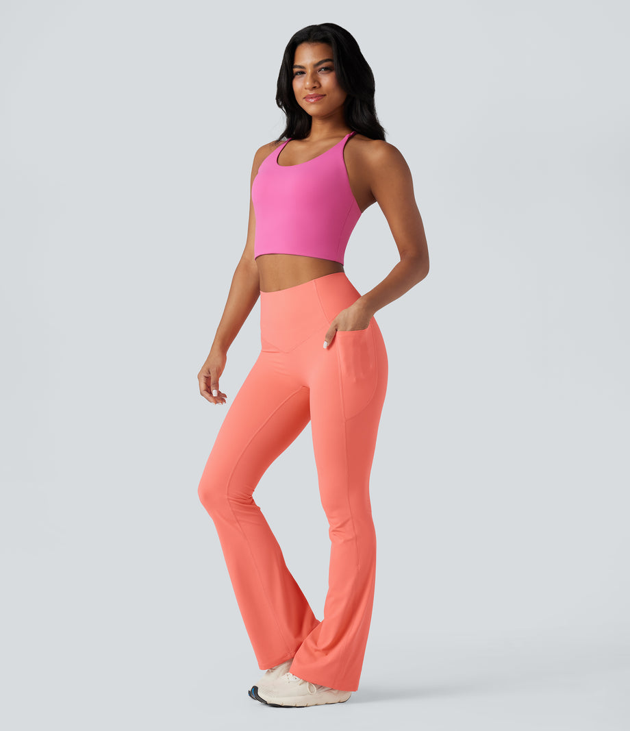 Halara UltraSculpt™ High Waisted Tummy Control Pocket Shaping Yoga Bootcut Leggings - Fusion Coral