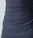 SoftlyZero™ Airy Square Neck Backless Corset Ruched Split Bodycon Midi Cool Touch Bridesmaid and Wedding Guest Dress - Mood Indigo