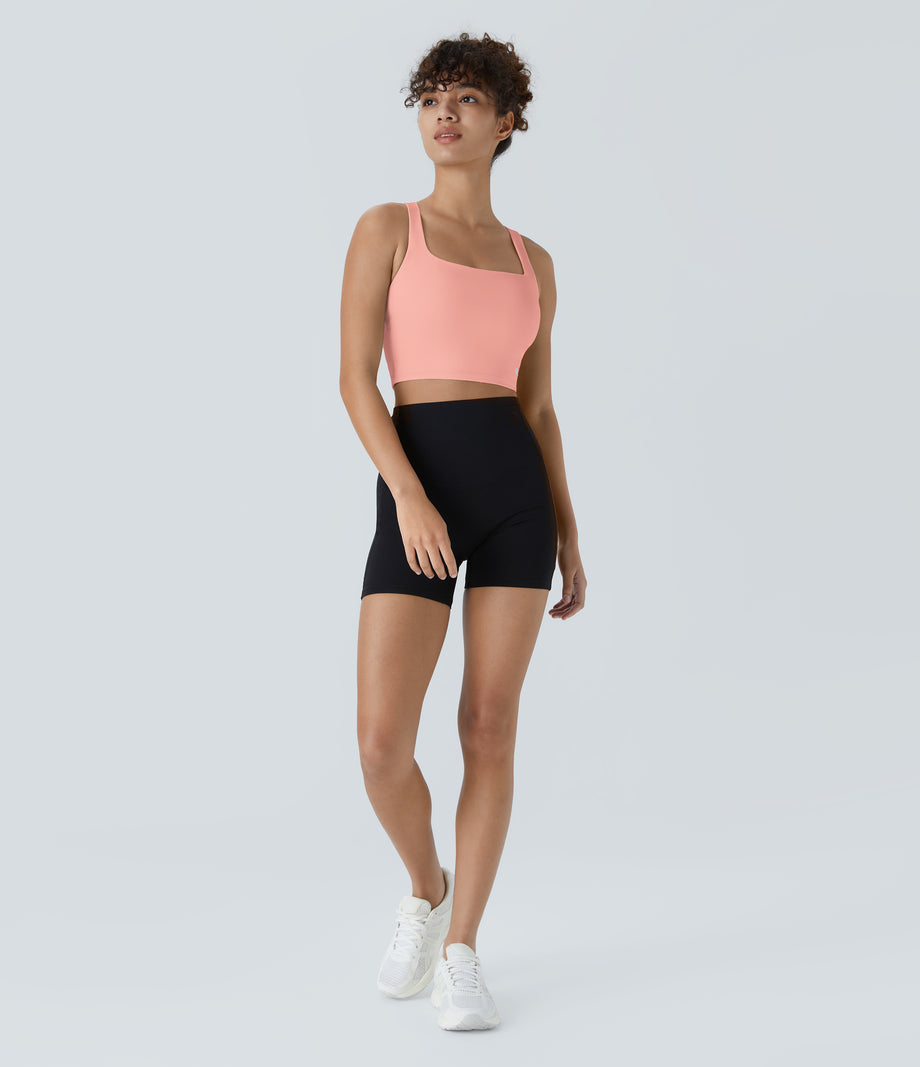 SoftlyZero™ Airy Square Neck Backless Crisscross Cropped Cool Touch Yoga Tank Top-UPF50+ - Peach Melba